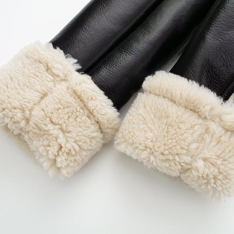 Chaqueta de felpa de PU informal de invierno para mujer
