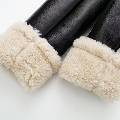 Chaqueta de felpa de PU informal de invierno para mujer