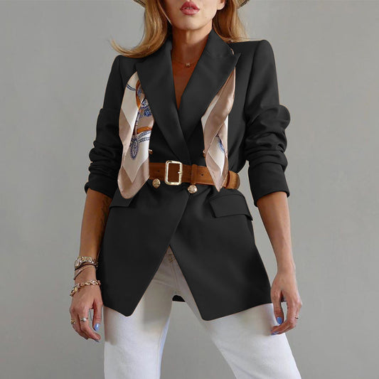 Blazer informal de manga larga de color liso para mujer