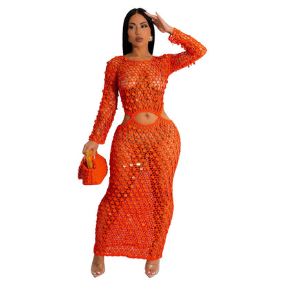 Vestido informal de punto con lentejuelas y manga larga para mujer