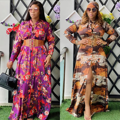 Vestido informal con estampado floral y cinturón para mujer, talla grande