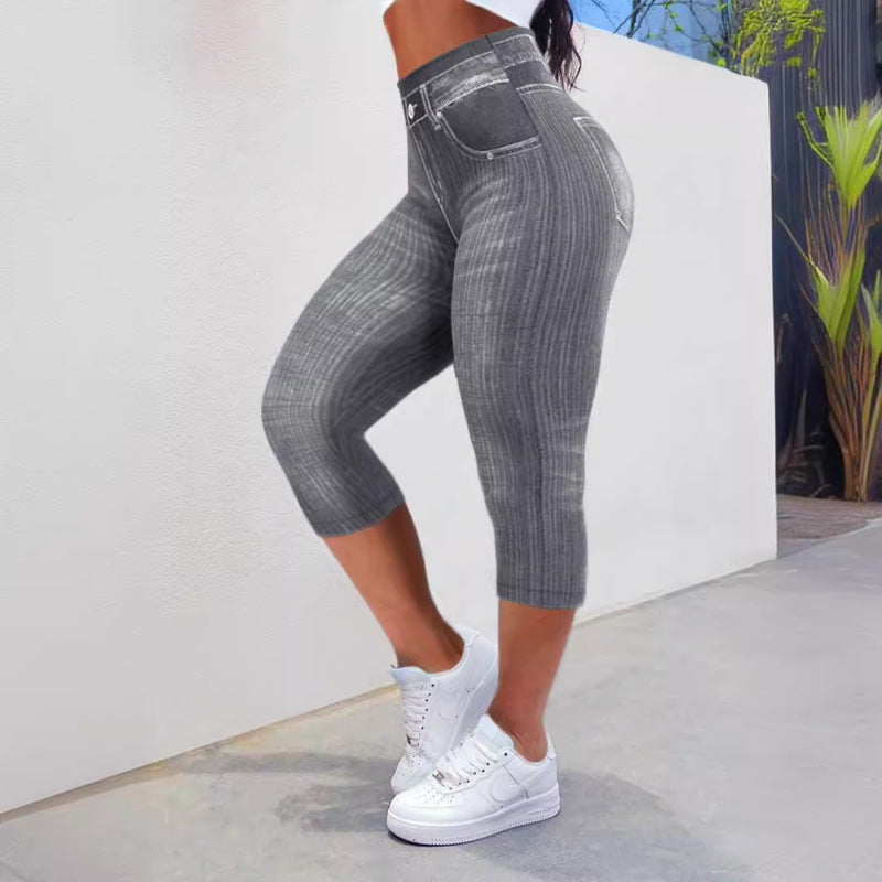 Women Fashion Casual Plus Size Slim-Fit Hip Imitation Denim Stretch Pants