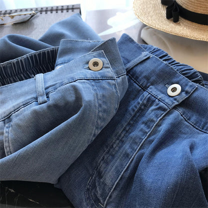 Pantalones cortos vaqueros de cintura alta informales de verano vintage para mujer