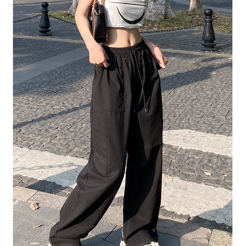 Women Fashion Casual Loose Elastic High Waist Straight Leg Cargo Pants
