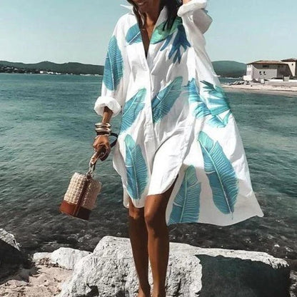 Women Casual Long Sleeves Summer Fashion Lapel Single-breasted Shirt Dress