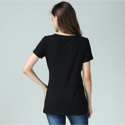 Camiseta de lactancia de color liso, informal, de manga corta, para embarazadas