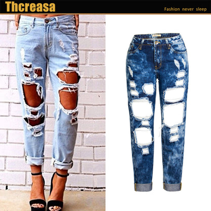 Pantalones vaqueros rectos y rotos de mezclilla para mujer, estilo casual, a la moda