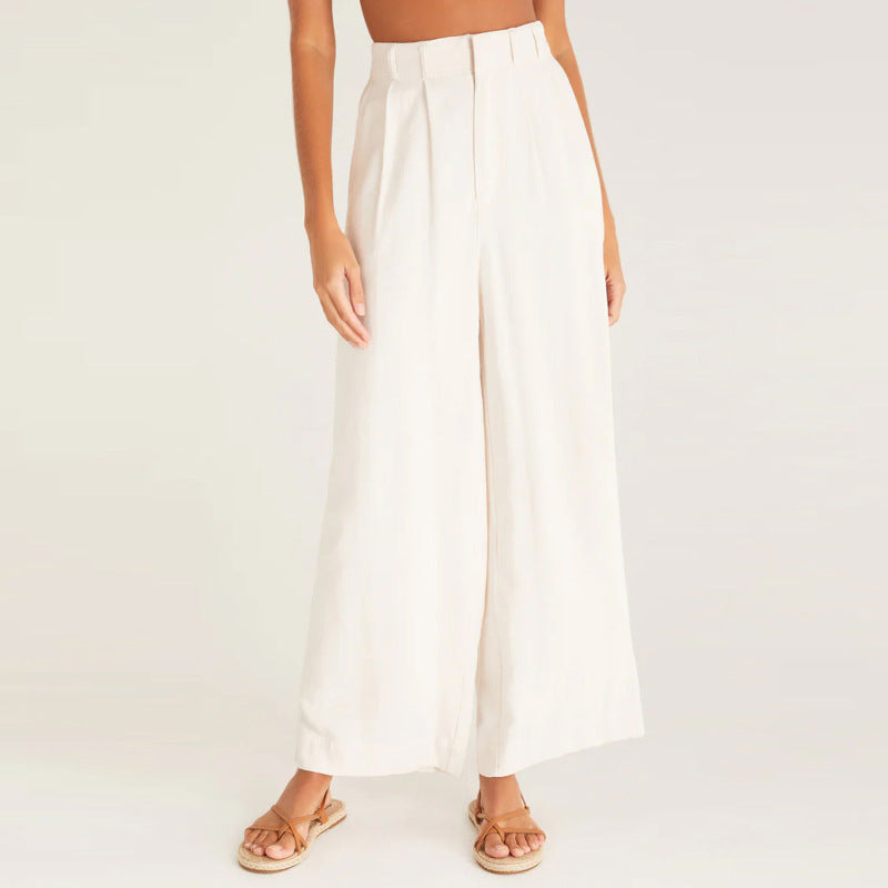 Women Fashion Casual Solid Color Wide Leg Pants