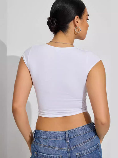 Top corto informal ajustado con cuello cuadrado a la moda para mujer