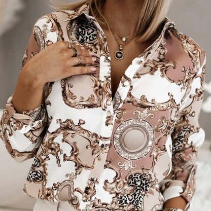 Blusa informal de un solo pecho con solapa y estampado retro para mujer