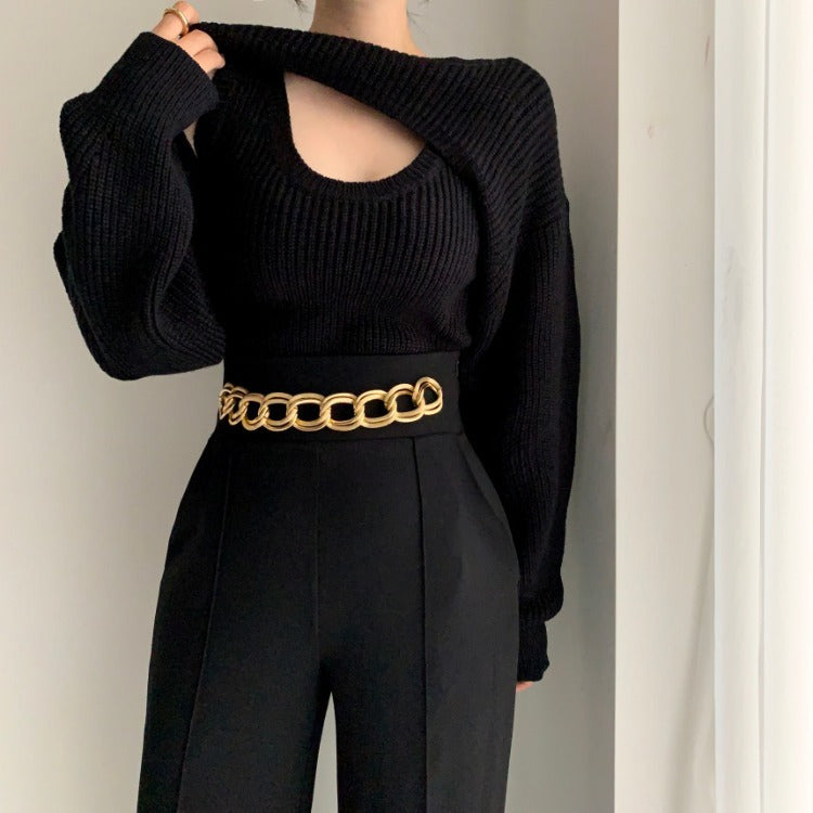 Conjunto informal de dos piezas para mujer, elegante y atrevido, con temperamento otoñal.