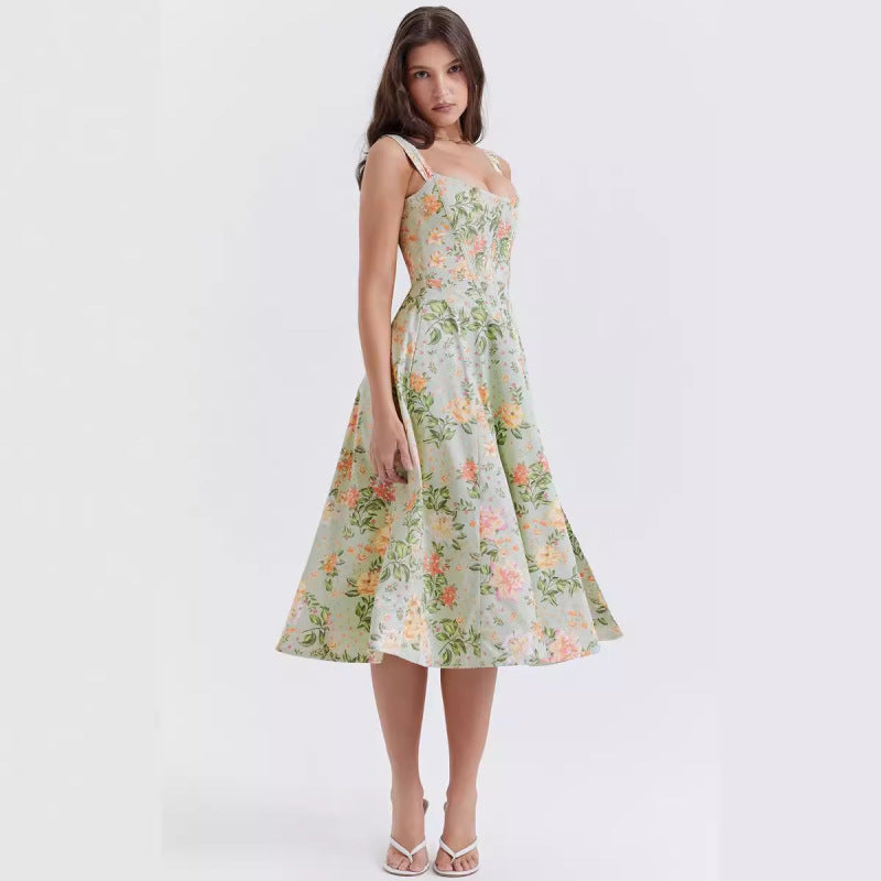Vestido informal elegante con estampado floral y abertura lateral para mujer