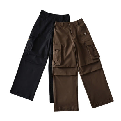 Women Fashion Casual Solid Color High Waist Wide Leg Cargo Pants