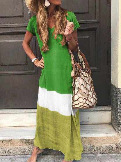 Women Plus Size Casual Fashion Multicolor Stripe Maxi Dress