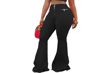 Women Fashion Casual Solid Color Flared Pants