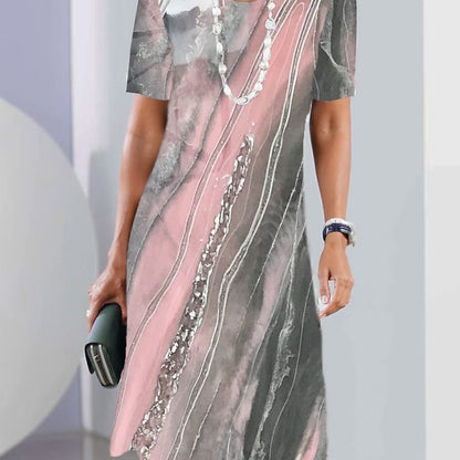 Vestido informal de manga corta con cuello redondo y estampado geométrico para mujer