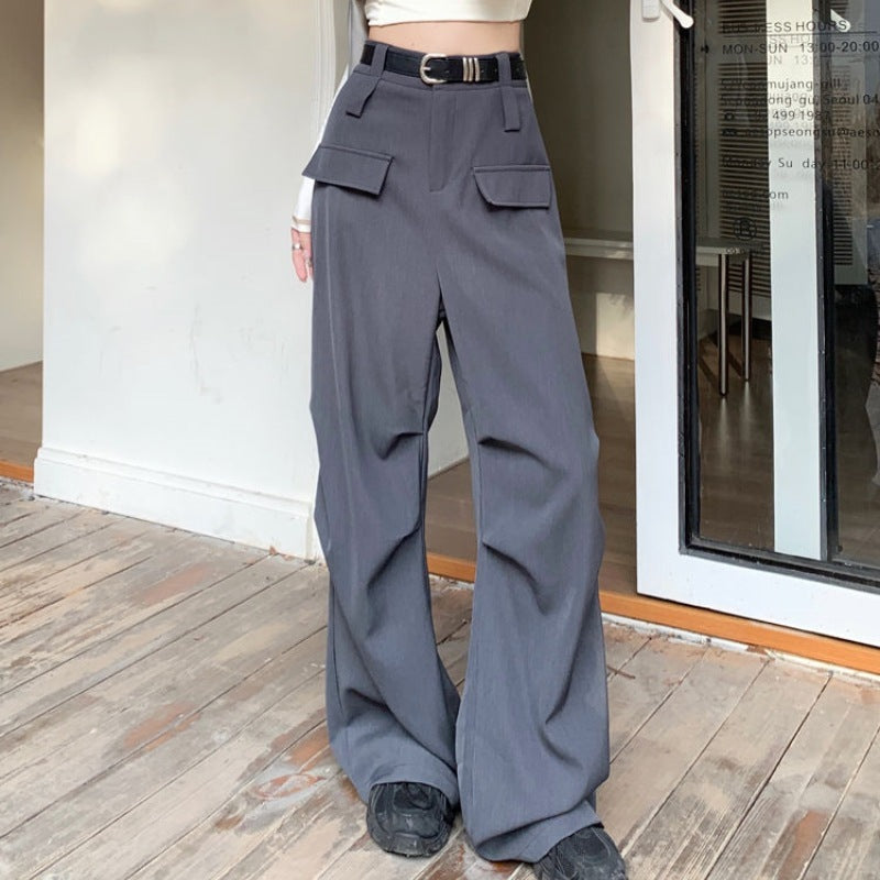 Pantalones cargo holgados de color liso, rectos, de pierna ancha y cintura alta para mujer