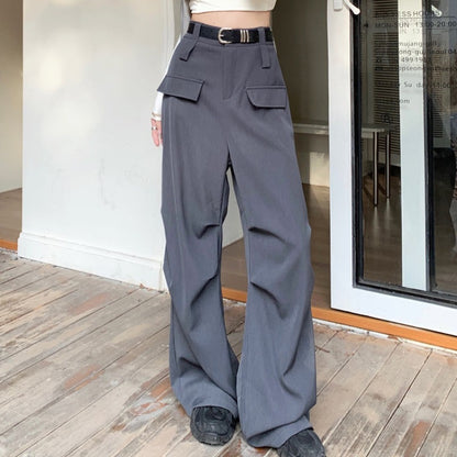 Pantalones cargo holgados de color liso, rectos, de pierna ancha y cintura alta para mujer