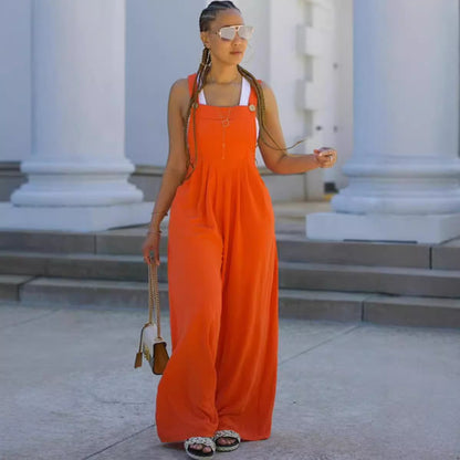 Women Casual Solid Color Wide-Leg Jumpsuit