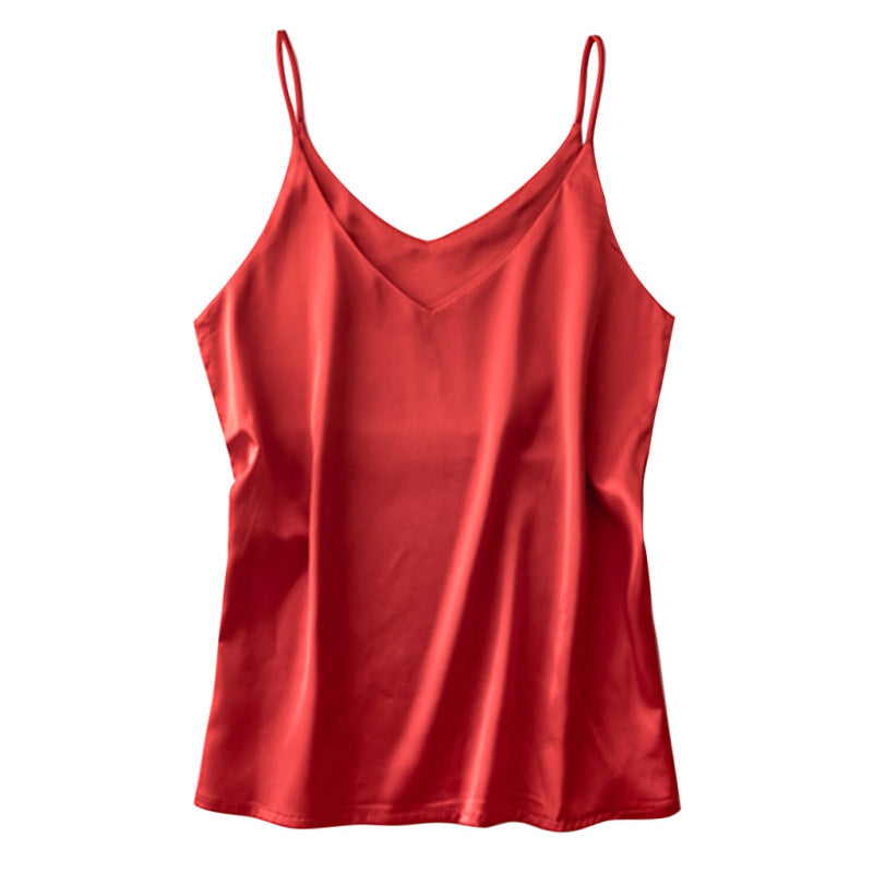 Women Casual Sleeveless Solid Color Satin Camisole