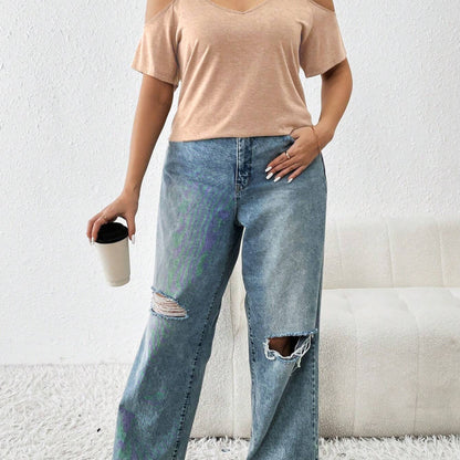 Camiseta informal de verano con tirantes y hombros descubiertos para mujer, talla grande