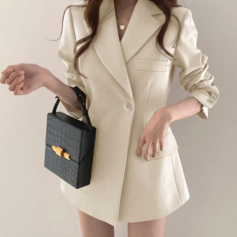 Blazer de manga larga holgado e informal para mujer, de color liso, a la moda, para oficina y elegante