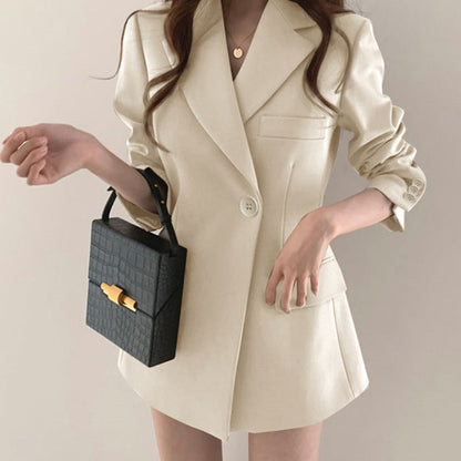 Blazer de manga larga holgado e informal para mujer, de color liso, a la moda, para oficina y elegante