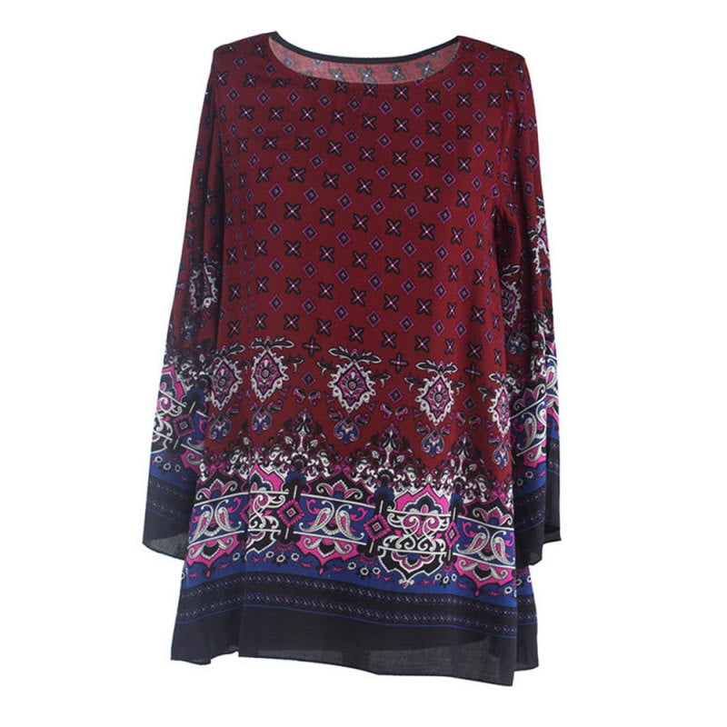 Vestido mini de playa bohemio de verano holgado con estampado geométrico informal de gasa vintage para mujer