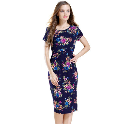 Vestido de lactancia de manga corta con estampado floral informal de moda de verano para mujeres embarazadas