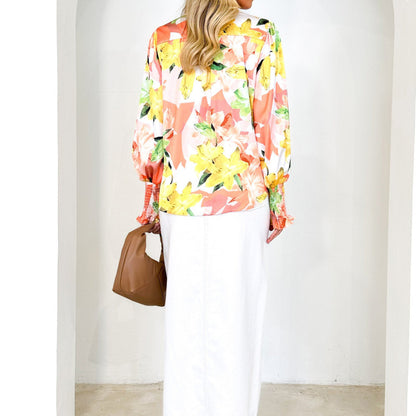 Blusas casuales de manga larga con estampado floral para mujer