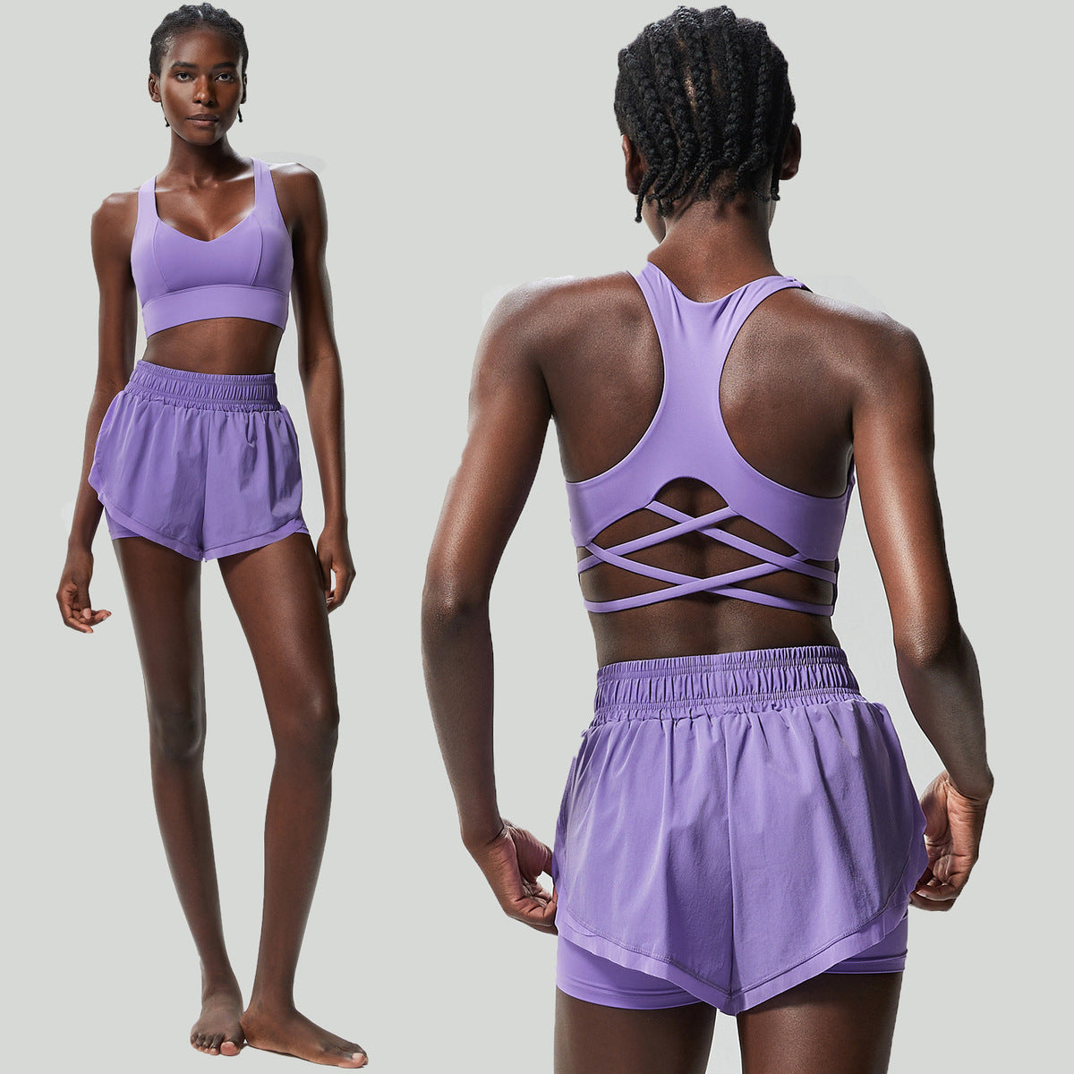 Women Casual Solid Color Sports Fitness Quick-Drying Top Tennis Yoga Pants Two-Piece Set