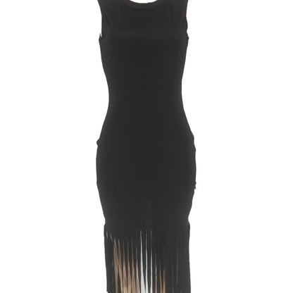 Women Casual Fashion Solid Color Sleeveless Tassel Tight Dress