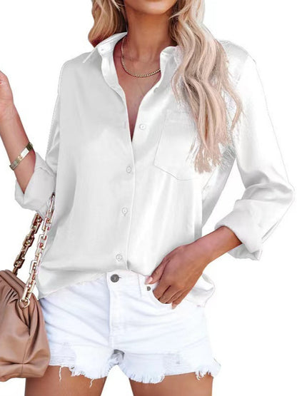 Blusa informal de manga larga con solapa y color liso para mujer