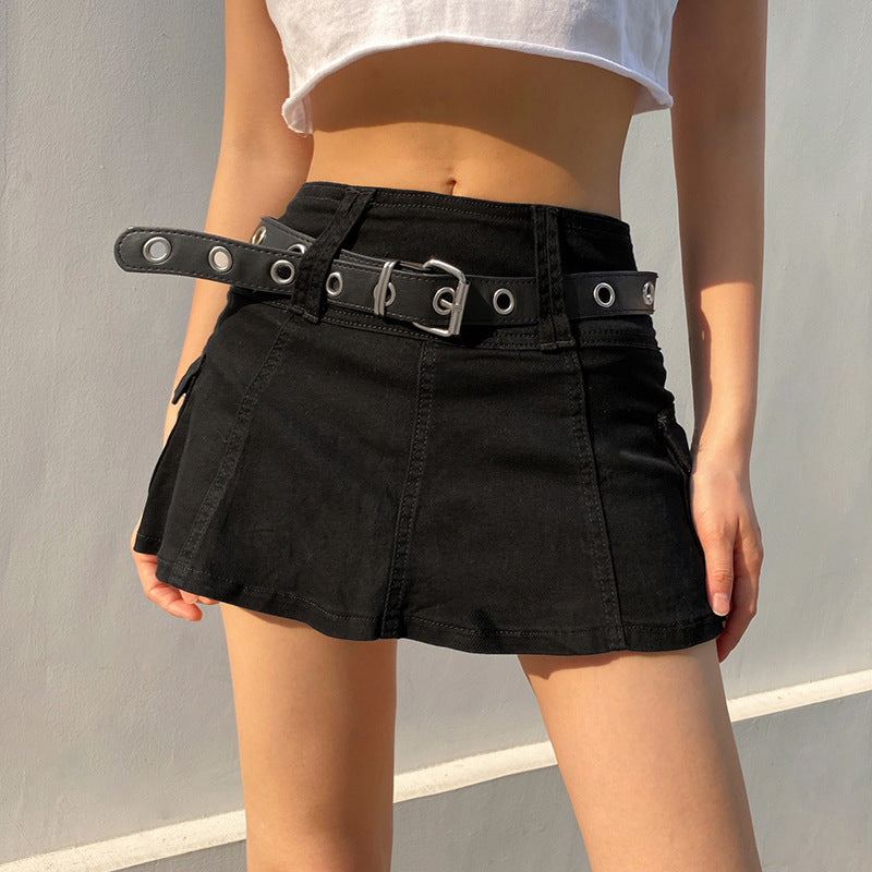 Women Casual Edgy Low Waist Solid Color Bodycon Skirt Without Belt