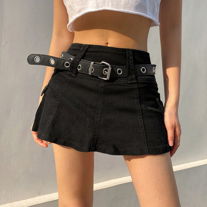 Women Casual Edgy Low Waist Solid Color Bodycon Skirt Without Belt