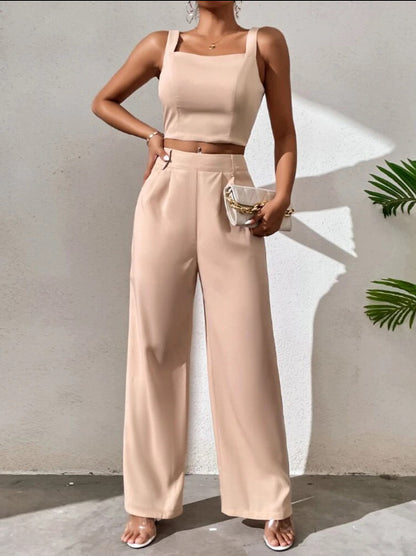 Conjunto de top y pantalón corto de color liso informal a la moda para mujer