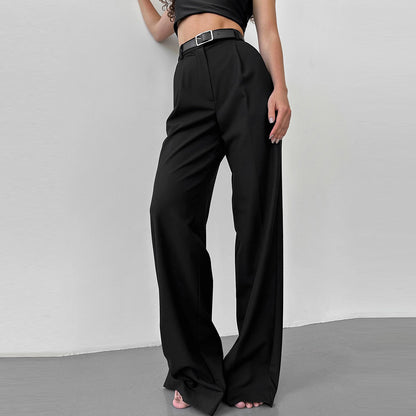Women Casual Solid Color Loose Straight-Leg Pants