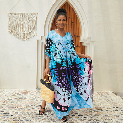 Traje de baño informal para mujer, para vacaciones en la playa, con estampado de mariposas y teñido anudado