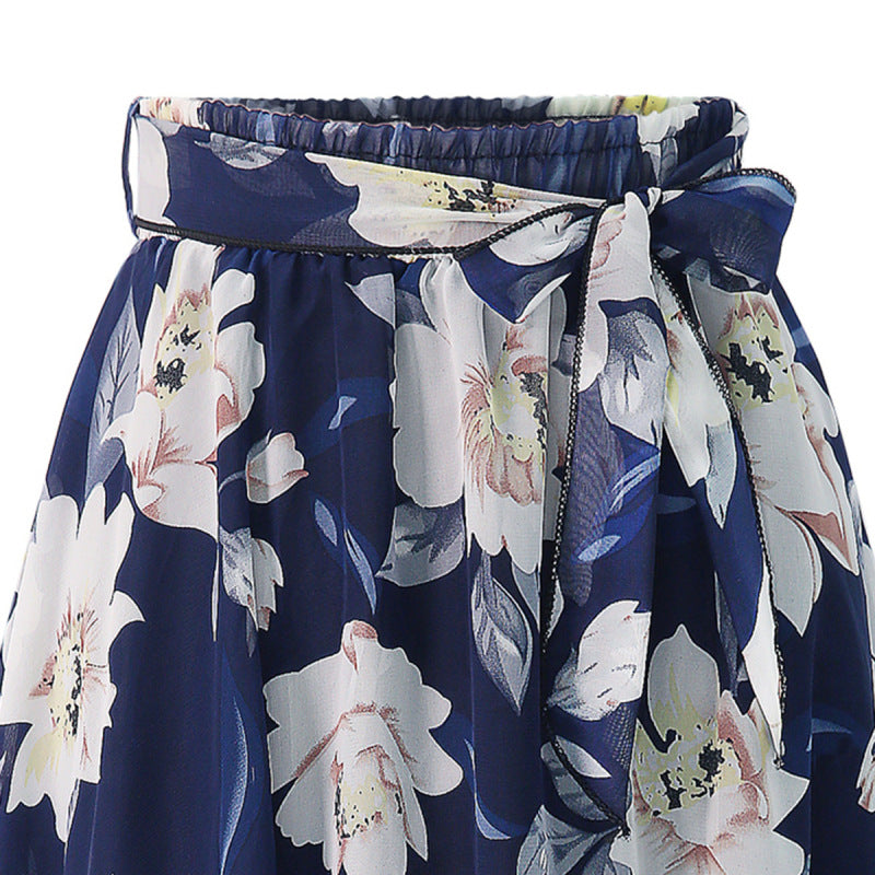 Women Fashion Casual Floral Printing Chiffon A- Line Skirt