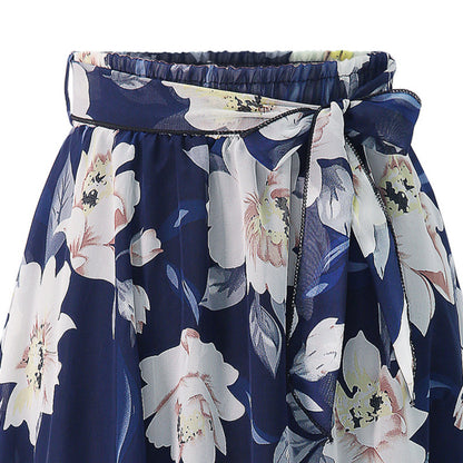 Women Fashion Casual Floral Printing Chiffon A- Line Skirt