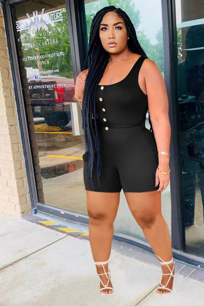 Women Solid Color Splicing Casual Sleeveless Belt Rompers