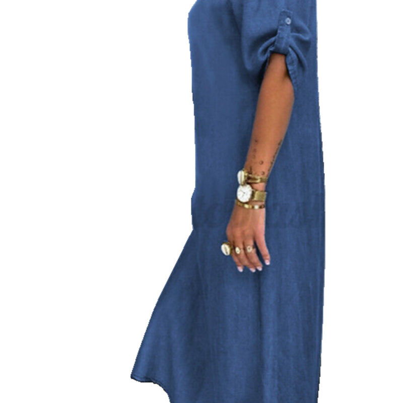 Vestido vaquero holgado informal de talla grande para mujer