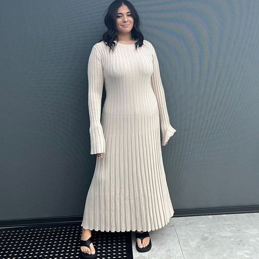 Vestido de punto con cuello redondo y tiras para mujer, moda informal de otoño e invierno