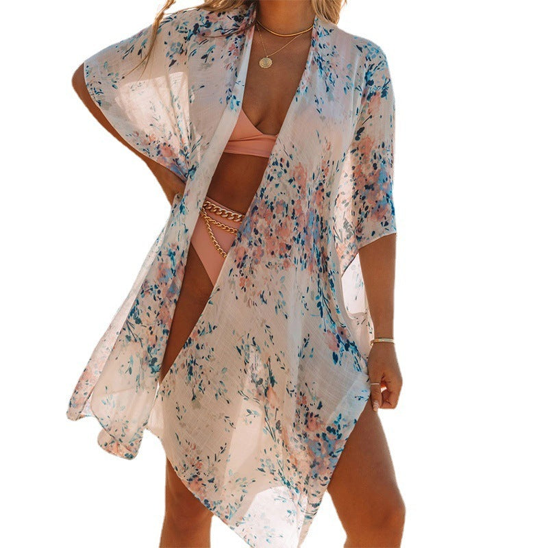 Traje de baño de gasa estampado para mujer, informal, para vacaciones en la playa