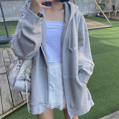 Sudadera con capucha y cremallera holgada informal de invierno para mujer