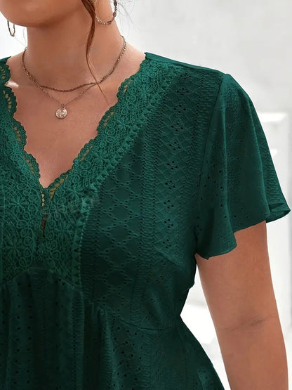 Camiseta holgada informal de manga corta con escote en V y talla grande para mujer