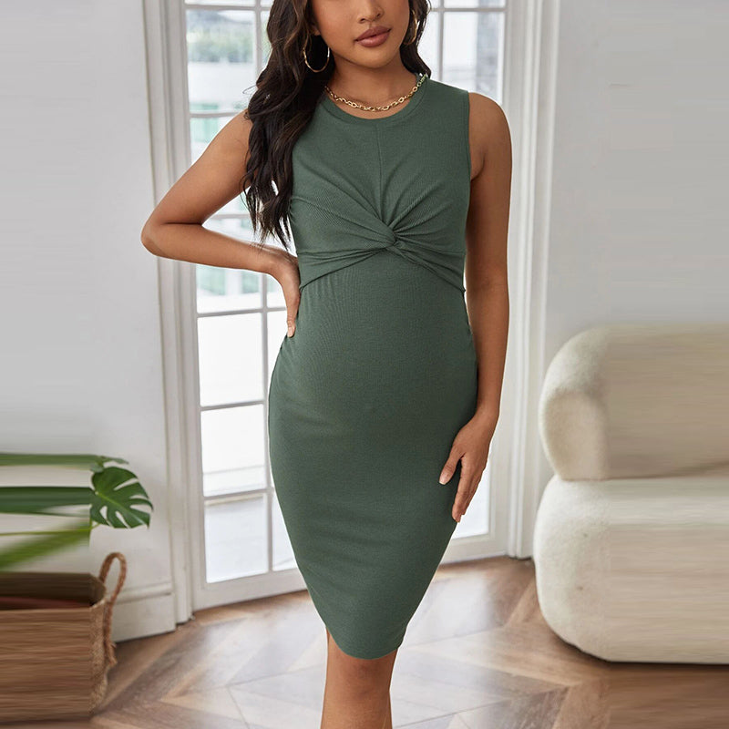Fashion Casual Rib Knit Sleeveless Maternity Dress