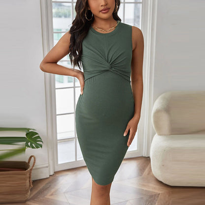 Fashion Casual Rib Knit Sleeveless Maternity Dress