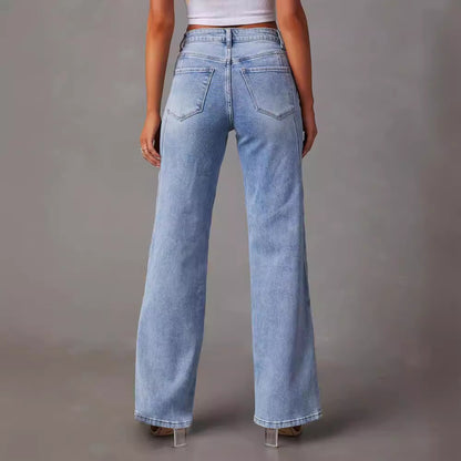 Vaqueros holgados de cintura alta informales a la moda para mujer
