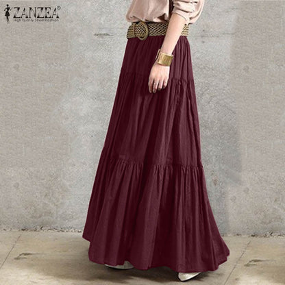 Women Casual Solid Color Pleated Loose Skirt